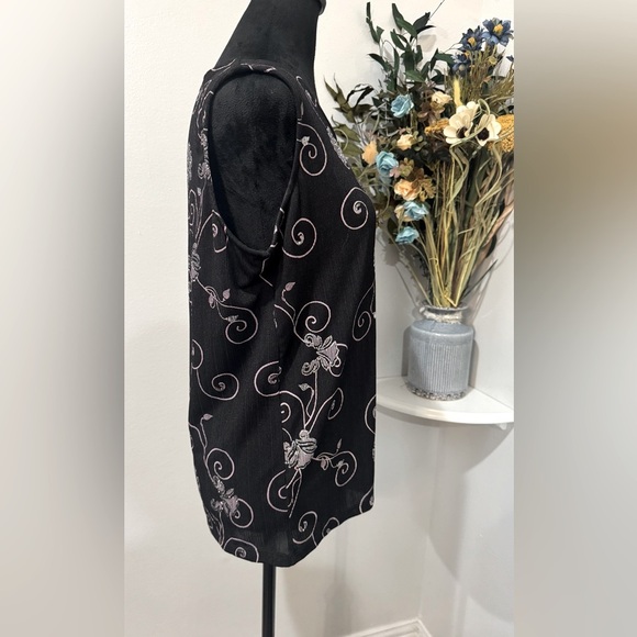 TanJay Black Bright Silver Swirls design 2 Piece Blouse & Jacket Size Medium - Picture 3 of 15